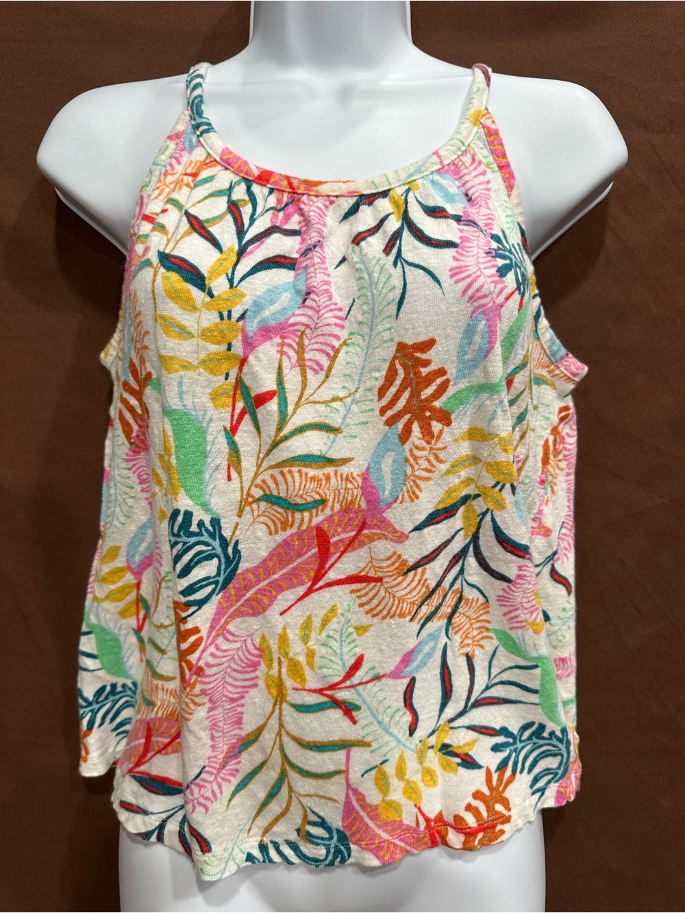 Cynthia Rowley White Multicolor Tropical Leaf Tank